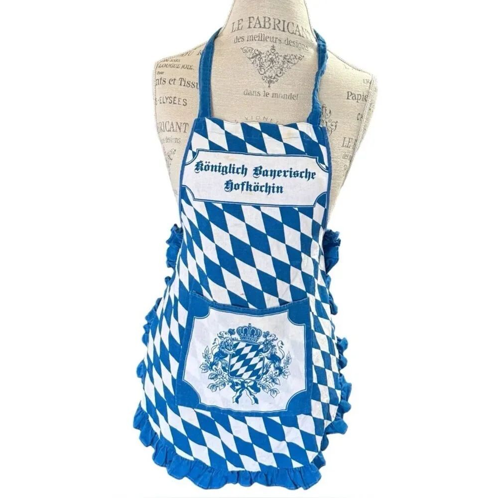 Vintage German Apron Blue White Königlich Bayerische Hofköchin Royal Bavarian